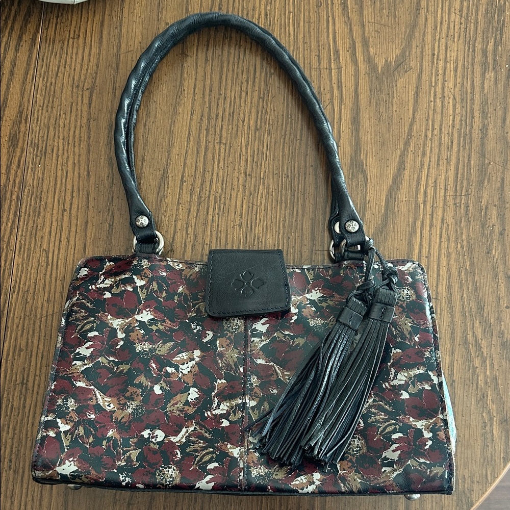 Patricia Nash Black and Burgundy Floral Shoulder Bag